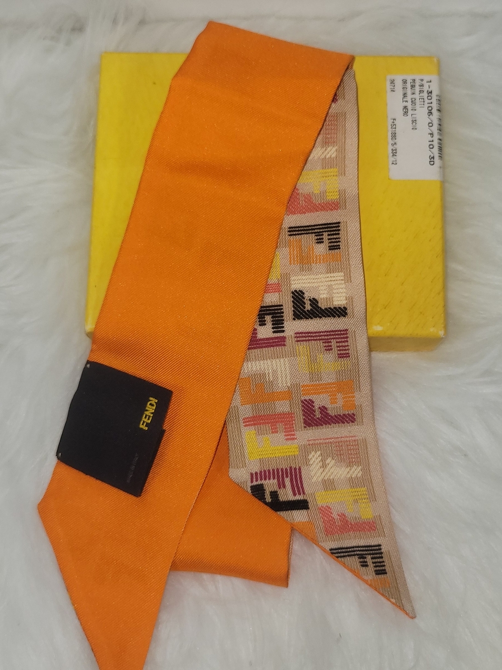 Fendi Orange Silk Twilly with Multicolor FF Motif